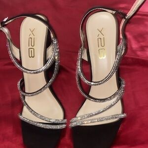 Elegant Black and Silver Strappy Women's Heels